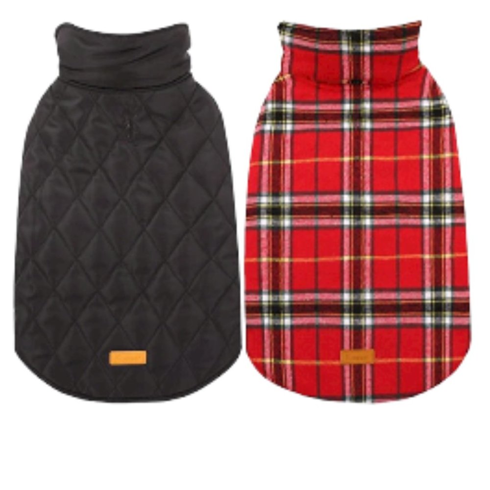 NWT-Kuoser Reversible Plaid Dog Coat-Red & Black-Medium